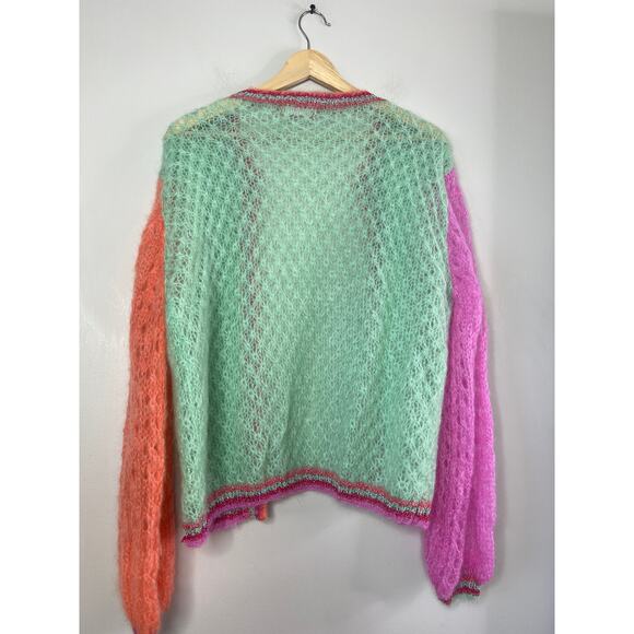 NEW Rose Carmine Mohair Blend Little Jacket Colorblock Cardigan Sweater One Size - Picture 5 of 5